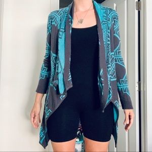 Reversible Charcoal and Turquoise Draped Cardigan